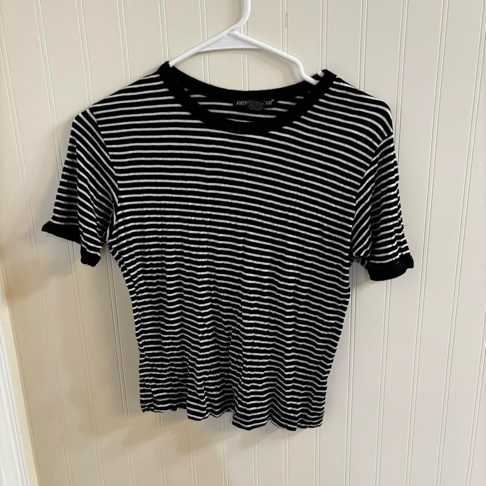 American Dream Black and White Striped Tee - Fitted